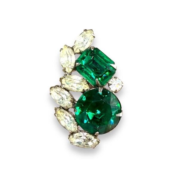 1 pc Runway Hattie Carnegie Clip Earring Emerald Green & Crystal - Picture 1 of 5